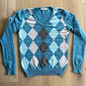 Lochmere Turquoise Argyle Washable Cashmere Sweater